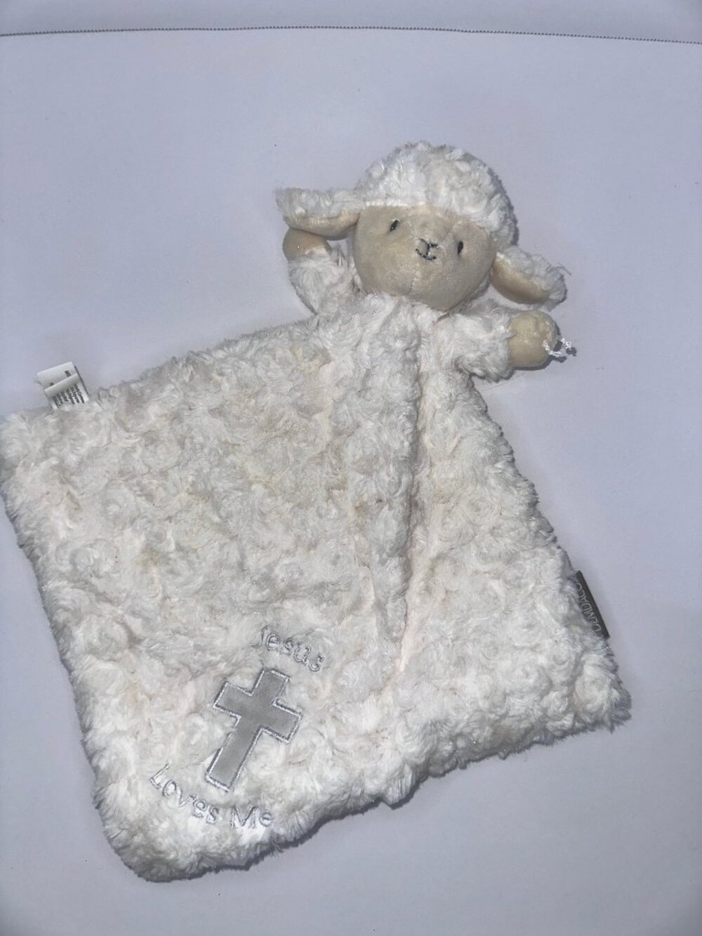 Demdaco Plush Lamb Sheep Lovey Jesus Loves Me Security Blanket Rattle White